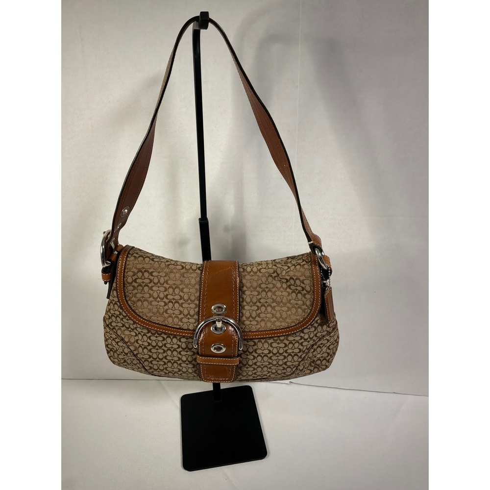 Coach Soho Signature Flap Bag Medium Brown Buckle F12309 Y2K Vintage Monogram